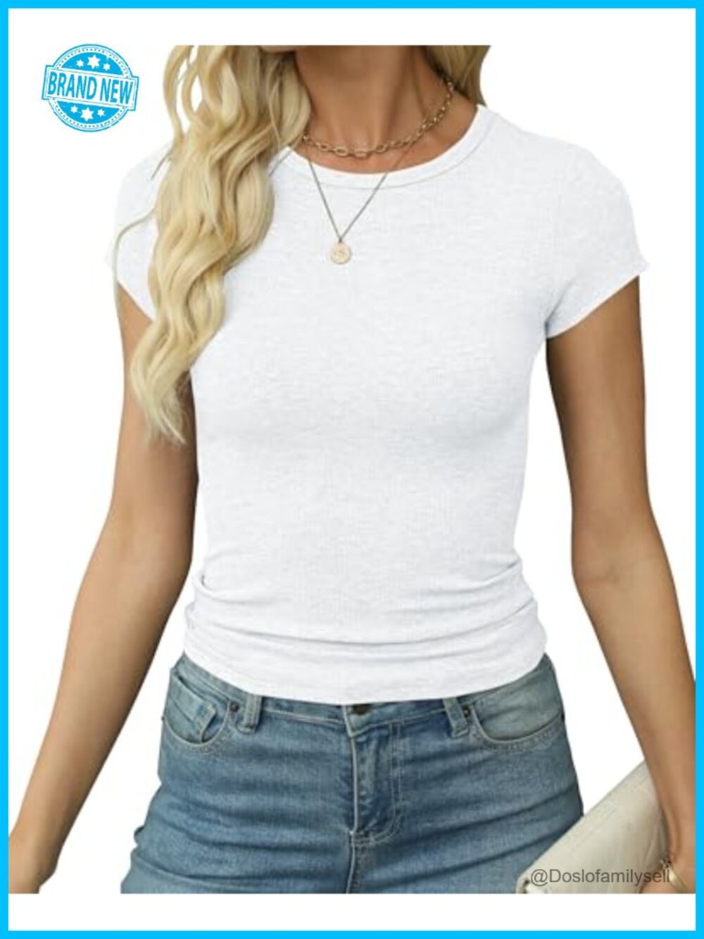 Ribbed Knit Fitted Cropped Crewneck Short Sleeve Top for Women, Stretchy Yoga